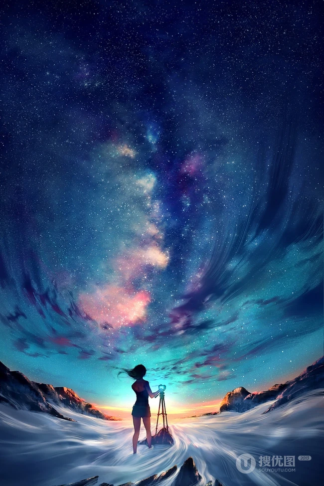 海上指路灯塔和唯美的星空下女孩插画等手机壁纸推荐