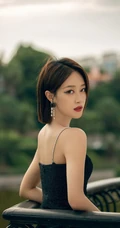 蓝盈莹打扮精致，清爽气质肩带裙居家写真半身照图片
