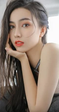 酷酷的女孩，牛仔衣，背心，牛仔短裤长发细腰女生酷美室内写真图片