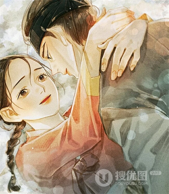 古代朝鲜宫廷风情侣美图，浪漫的二次元手绘宫廷风动漫情侣插画