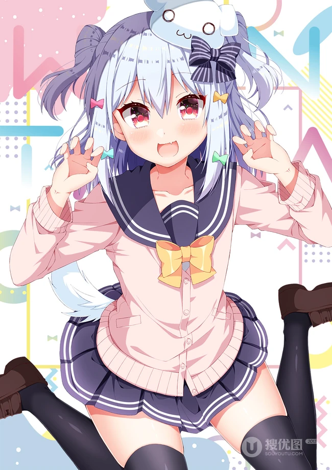 清凉的感觉，短裙，线条感，高筒袜动漫二次元少女插画图片真好看！