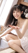 厨房里的甜美笑容肩带衫短裙女孩，手拿刀叉吃水果清新写真图集