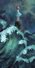 乡间小女孩水彩画，清新好看的乡间美景和小女孩水彩画图片