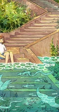 乡间小女孩水彩画，清新好看的乡间美景和小女孩水彩画图片