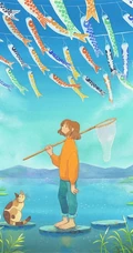 乡间小女孩水彩画，清新好看的乡间美景和小女孩水彩画图片