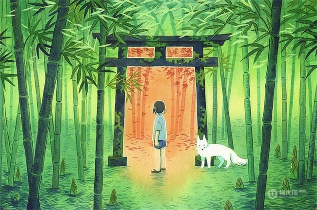乡间小女孩水彩画，清新好看的乡间美景和小女孩水彩画图片