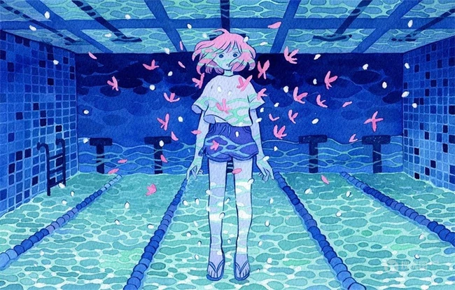 乡间小女孩水彩画，清新好看的乡间美景和小女孩水彩画图片
