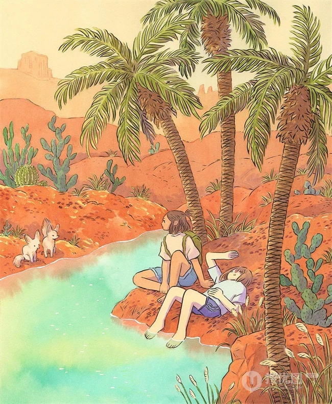 乡间小女孩水彩画，清新好看的乡间美景和小女孩水彩画图片