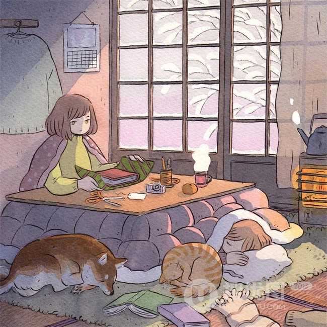 乡间小女孩水彩画，清新好看的乡间美景和小女孩水彩画图片