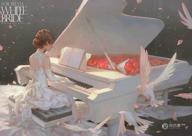 超美婚纱装，新娘装二次元动漫女生插画图片（p站画师作品）