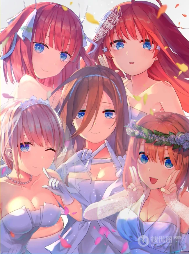 超美婚纱装，新娘装二次元动漫女生插画图片（p站画师作品）
