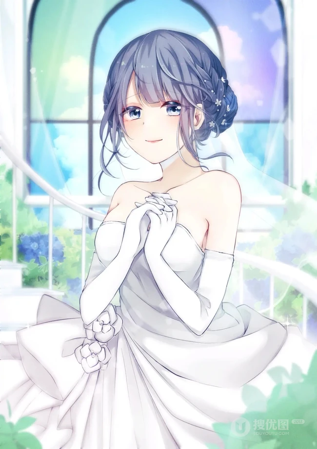 超美婚纱装，新娘装二次元动漫女生插画图片（p站画师作品）