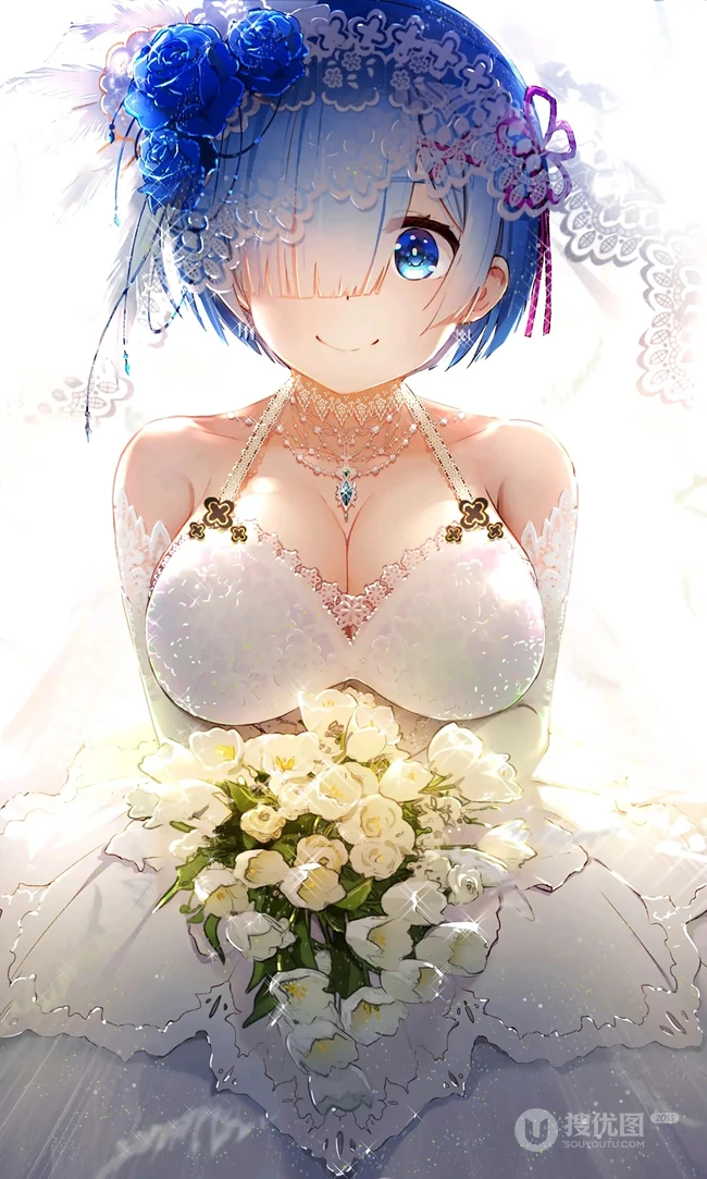 超美婚纱装，新娘装二次元动漫女生插画图片（p站画师作品）