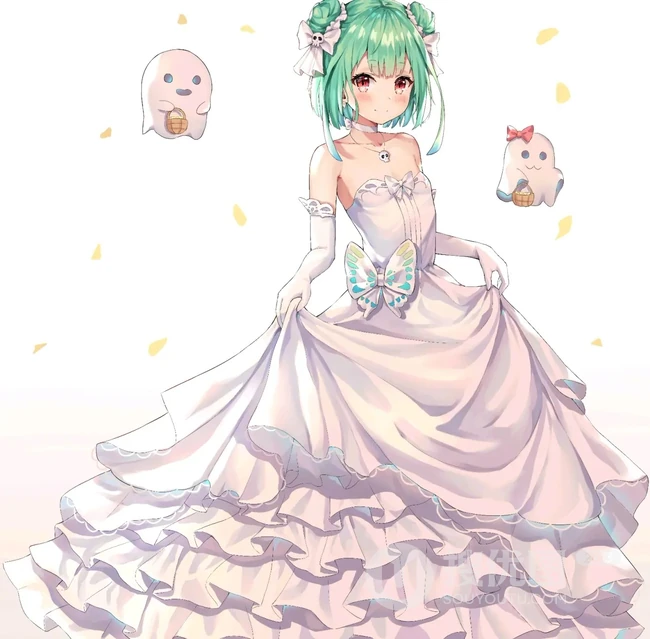 超美婚纱装，新娘装二次元动漫女生插画图片（p站画师作品）