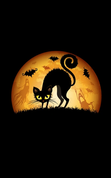 万圣节风格的卡通猫咪，南瓜灯，巫师等手机壁纸下载