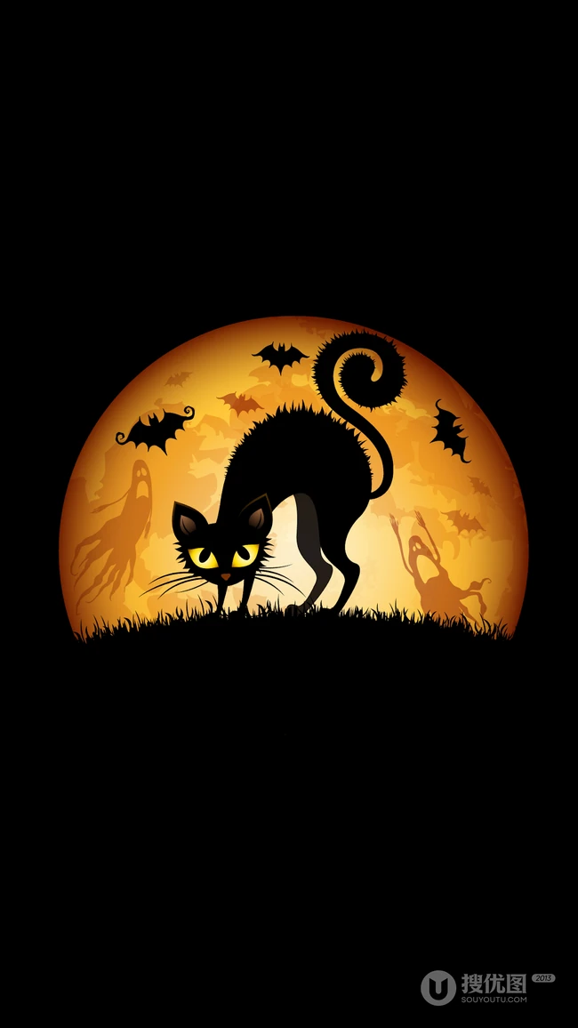 万圣节风格的卡通猫咪，南瓜灯，巫师等手机壁纸下载