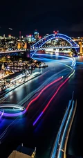城市夜灯，悉尼歌剧院等城市建筑炫丽霓虹灯夜景航拍手机壁纸