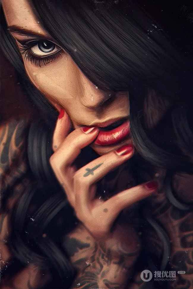 性感的让人舔屏系列的欧美纹身美女手机壁纸，酷！