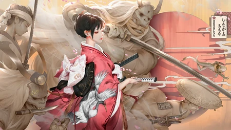日本动漫女武士，武士道画风动漫桌面壁纸
