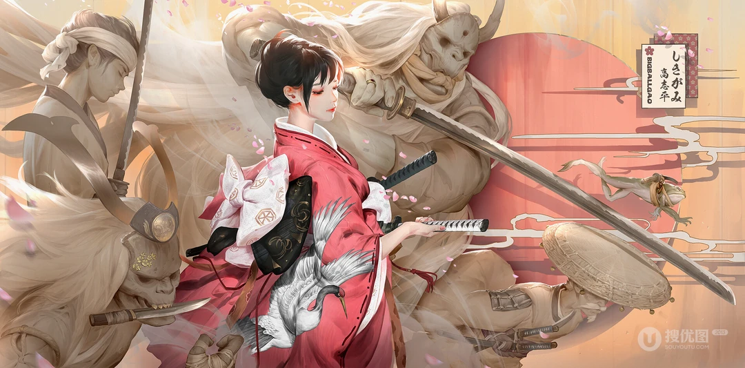 日本动漫女武士，武士道画风动漫桌面壁纸