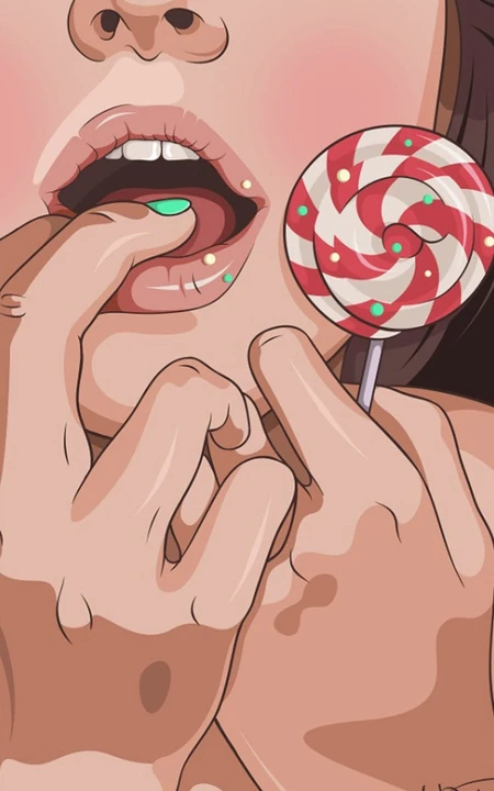 欧美风格美女伸舌头的性感插画手机壁纸，好特别好内涵