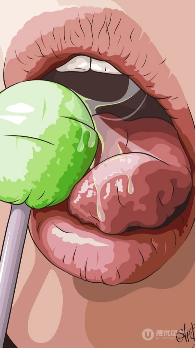 欧美风格美女伸舌头的性感插画手机壁纸，好特别好内涵