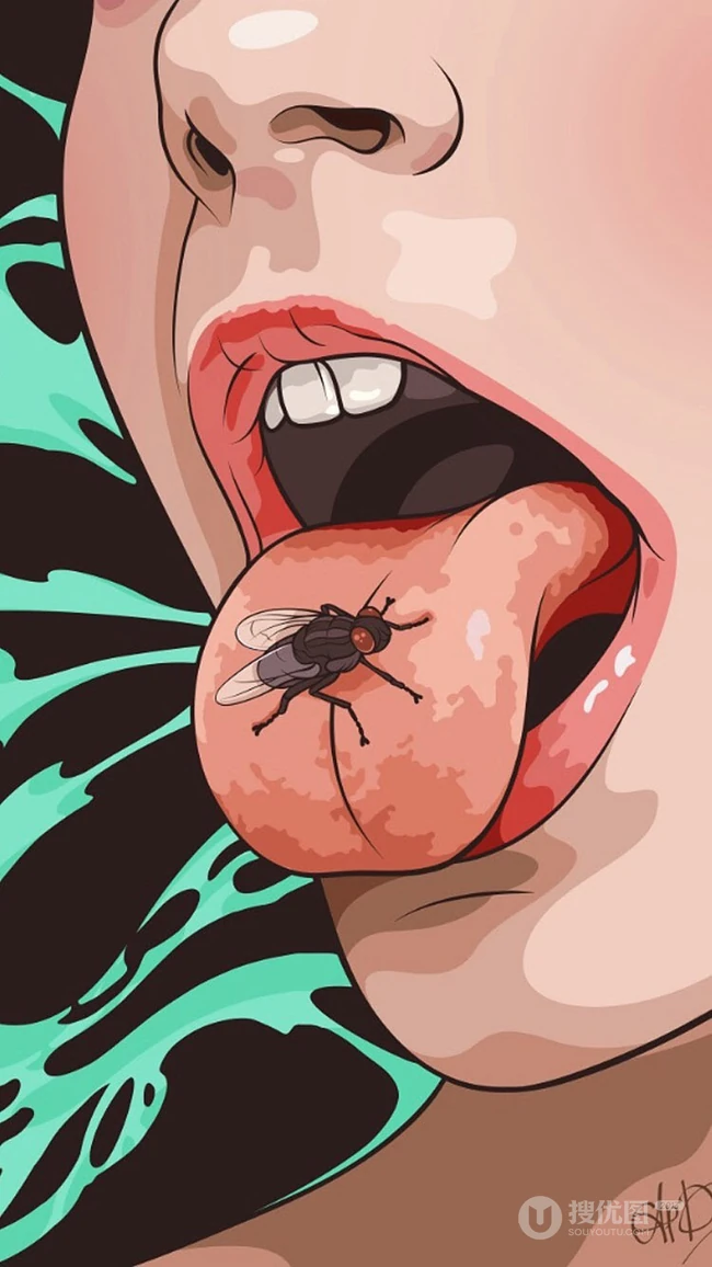 欧美风格美女伸舌头的性感插画手机壁纸，好特别好内涵