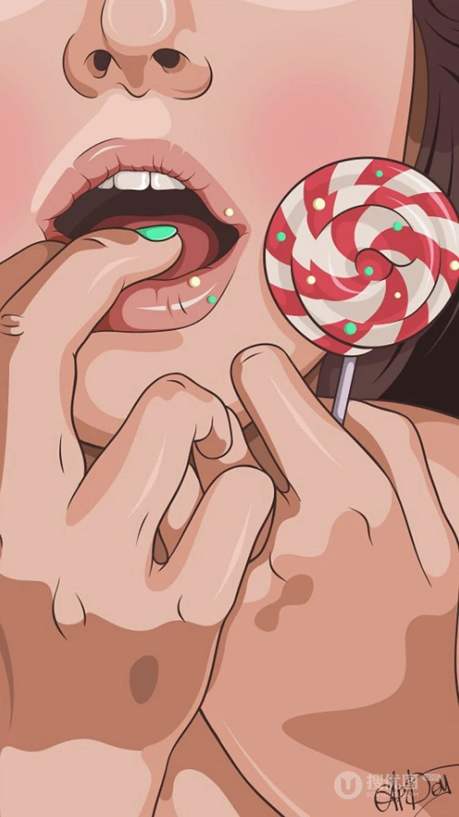 欧美风格美女伸舌头的性感插画手机壁纸，好特别好内涵