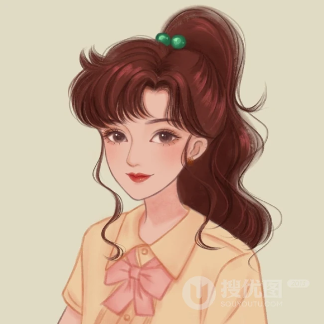 纯手绘的可爱，时尚，复古，魅力女生插画美图半身照