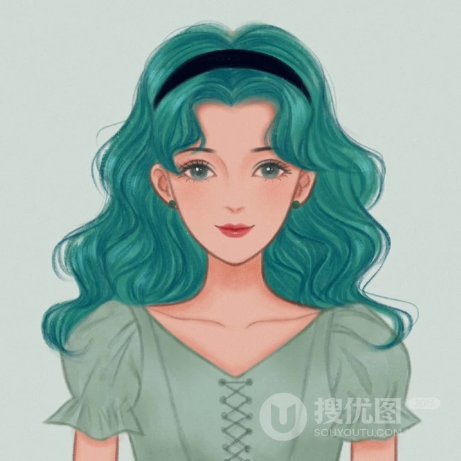 纯手绘的可爱，时尚，复古，魅力女生插画美图半身照