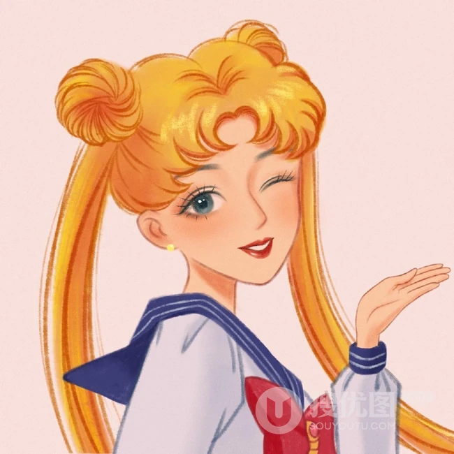 纯手绘的可爱，时尚，复古，魅力女生插画美图半身照