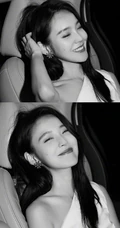 张佳宁气质露半肩车内黑白写真美照