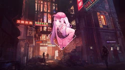 经典动漫场景为背景的相框动漫女角色插画壁纸