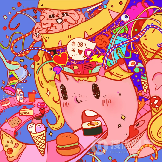 缤纷色彩，用色大胆的创意卡通插画背景图片