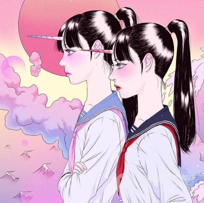 天马行空的创意手绘少女，以粉色系为主的高清手绘动漫少女背景图片