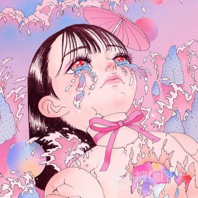 天马行空的创意手绘少女，以粉色系为主的高清手绘动漫少女背景图片