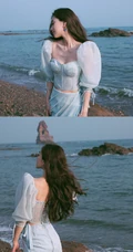骨感美，angelababy礼裙衣短裙户外海边高清气质写真照