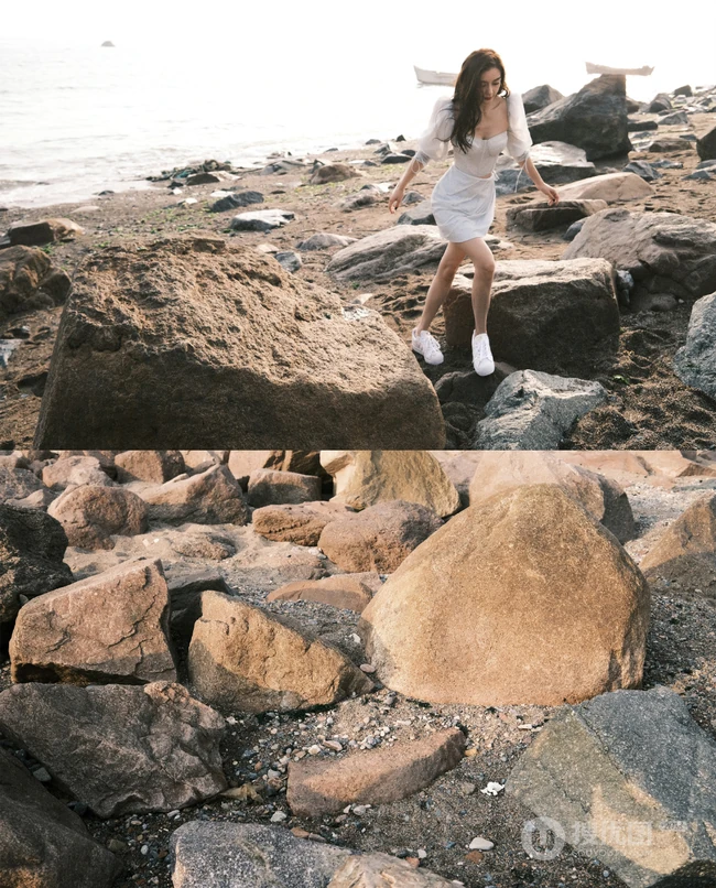 骨感美，angelababy礼裙衣短裙户外海边高清气质写真照