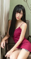 手拿玫瑰，大腿有纹身的肩带红裙气质长发女生气质艺术摄影图片