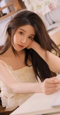 厨房忙碌吃早餐的清新女生蕾丝衣短裤笑容开怀写真美照