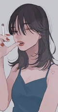 手拿着烟的高冷，颓废，丧系，叛逆期少女女生手绘插画美图