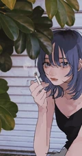 手拿着烟的高冷，颓废，丧系，叛逆期少女女生手绘插画美图