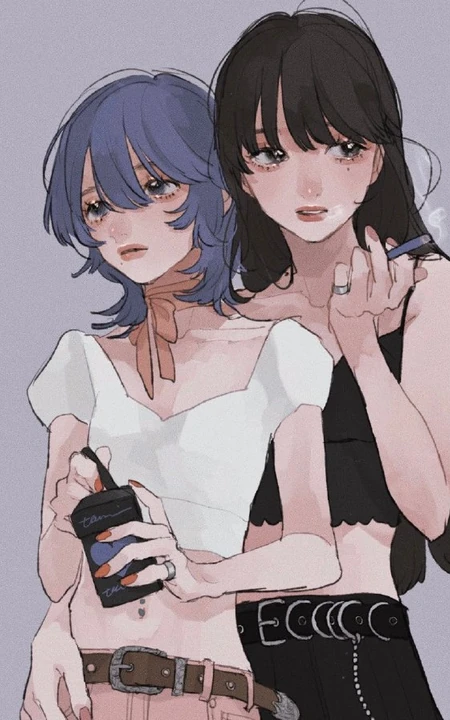 手拿着烟的高冷，颓废，丧系，叛逆期少女女生手绘插画美图