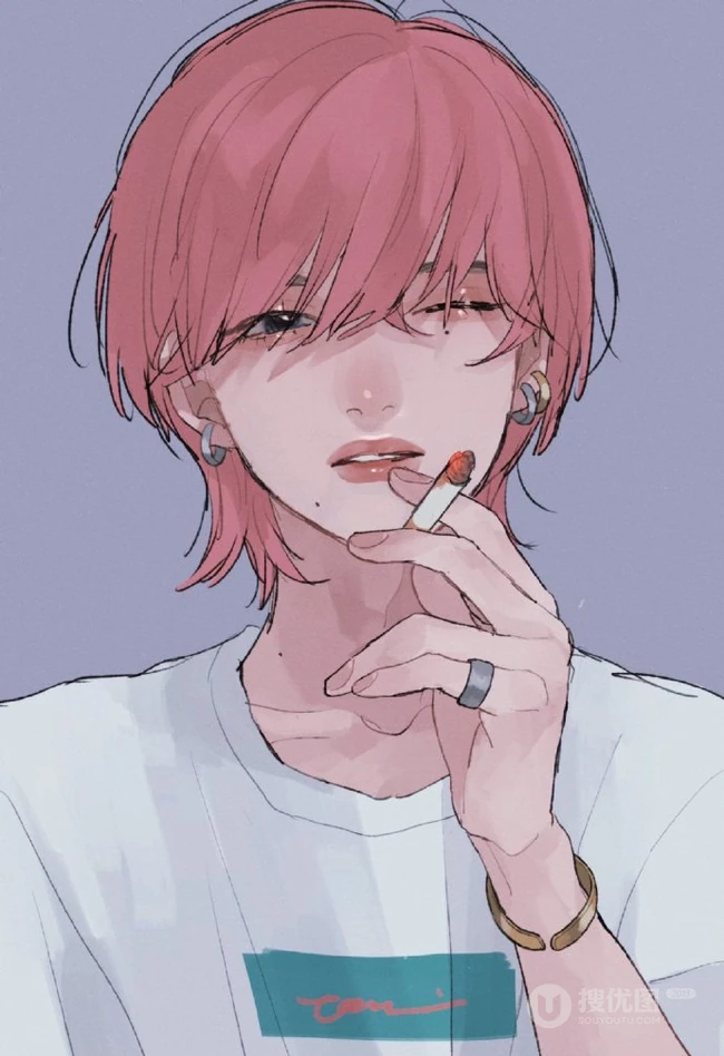 手拿着烟的高冷，颓废，丧系，叛逆期少女女生手绘插画美图