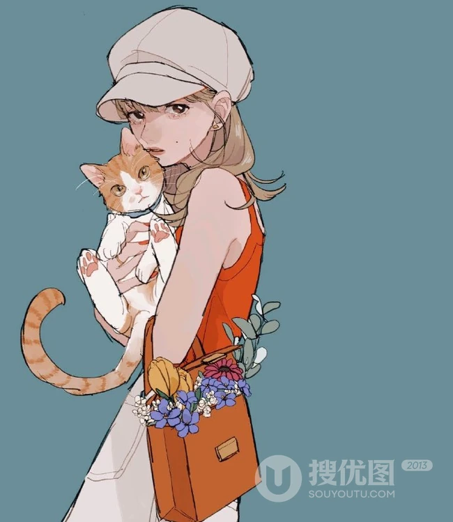 手拿着烟的高冷，颓废，丧系，叛逆期少女女生手绘插画美图