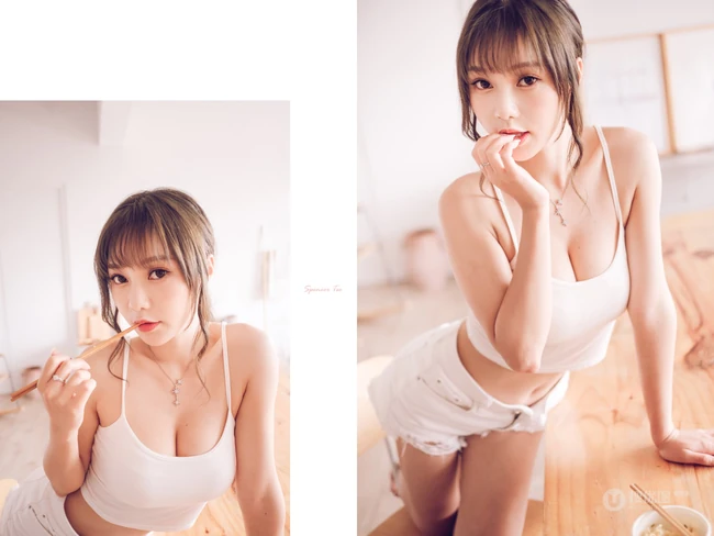 气质匀称微胖女生紧身肩带衣短裤一展完美上围，蛮腰，线条感高清写真集