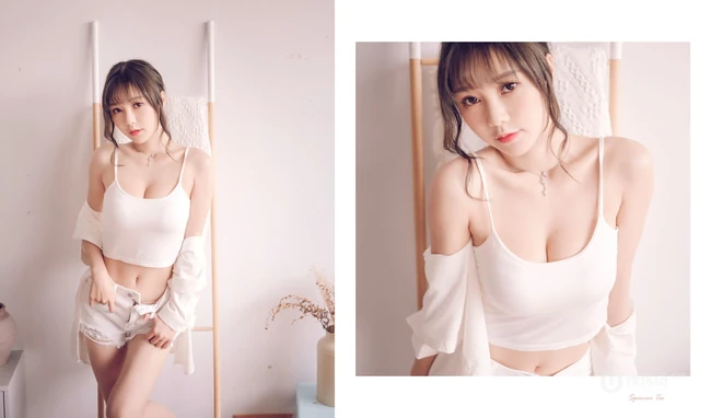 气质匀称微胖女生紧身肩带衣短裤一展完美上围，蛮腰，线条感高清写真集