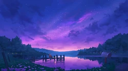 很唯美的紫色调动漫场景插画高清桌面壁纸