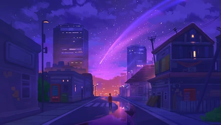 很唯美的紫色调动漫场景插画高清桌面壁纸
