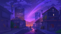 很唯美的紫色调动漫场景插画高清桌面壁纸